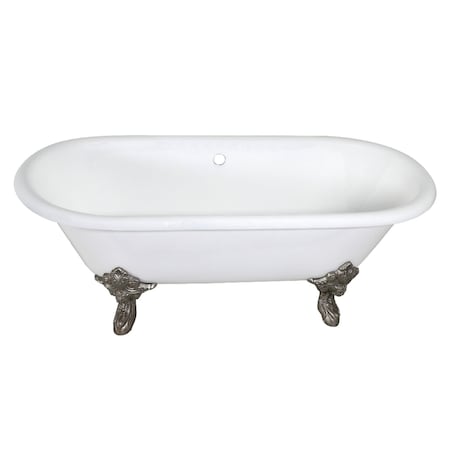Aqua Eden Clawfoot Bathtubs, 71.63 L, 31.5 W, White/Brushed Nickel, Cast Iron VCTDE7232NL8